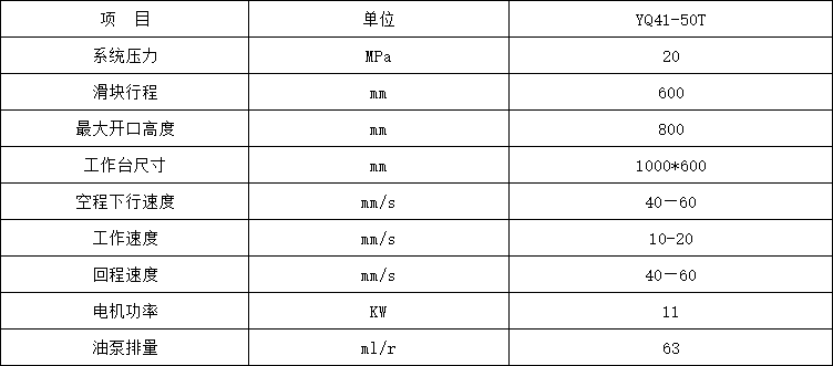 50噸單臂液壓機參數(shù) 50噸單臂液壓機參數(shù)